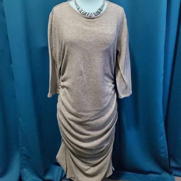 INC Sexy lightweight Sweater dress w/gathered sides & matching Slip XL - Picture 2 of 10